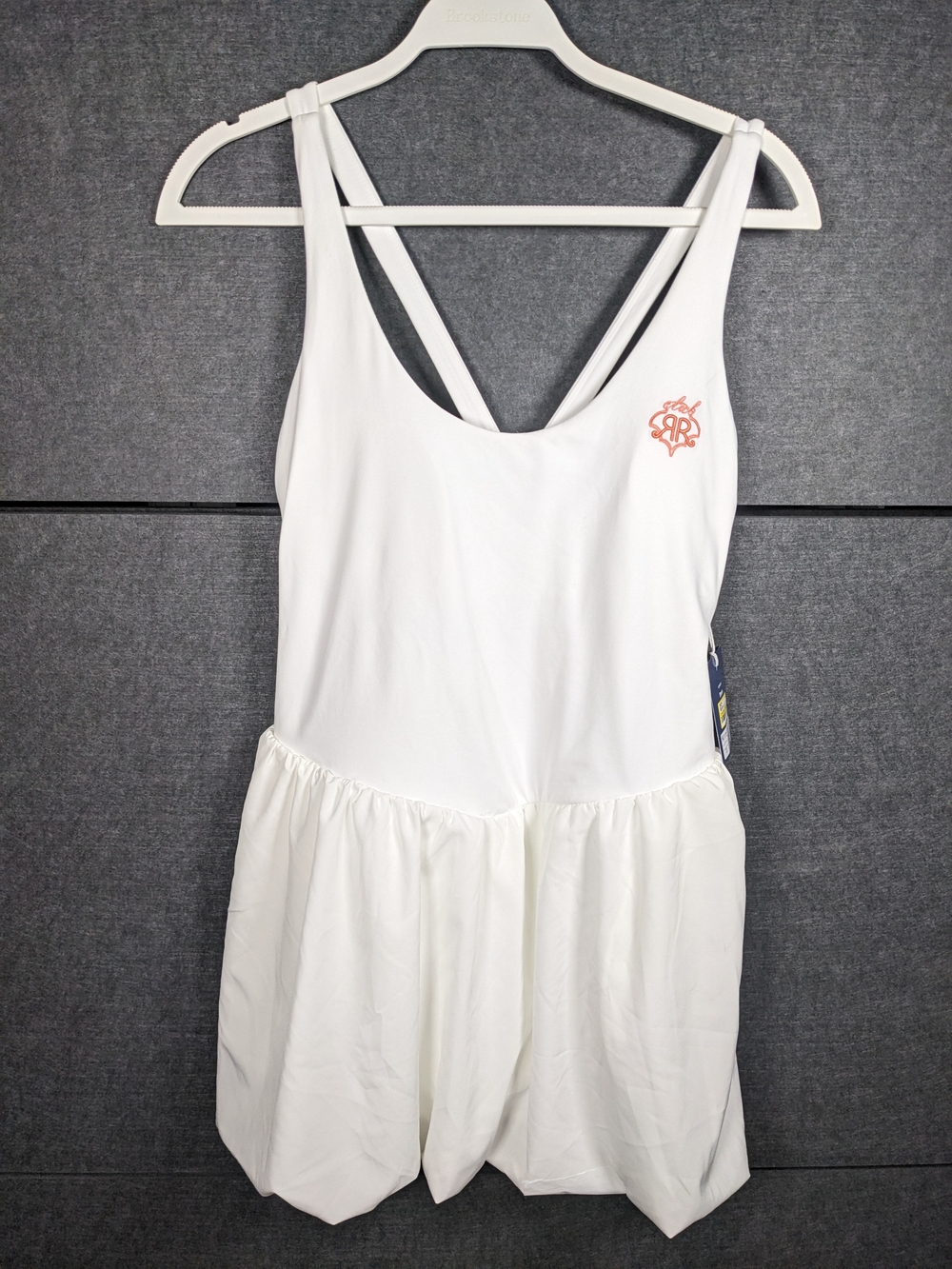 Roller Rabbit White Scoop-Back Romper with Coral Logo